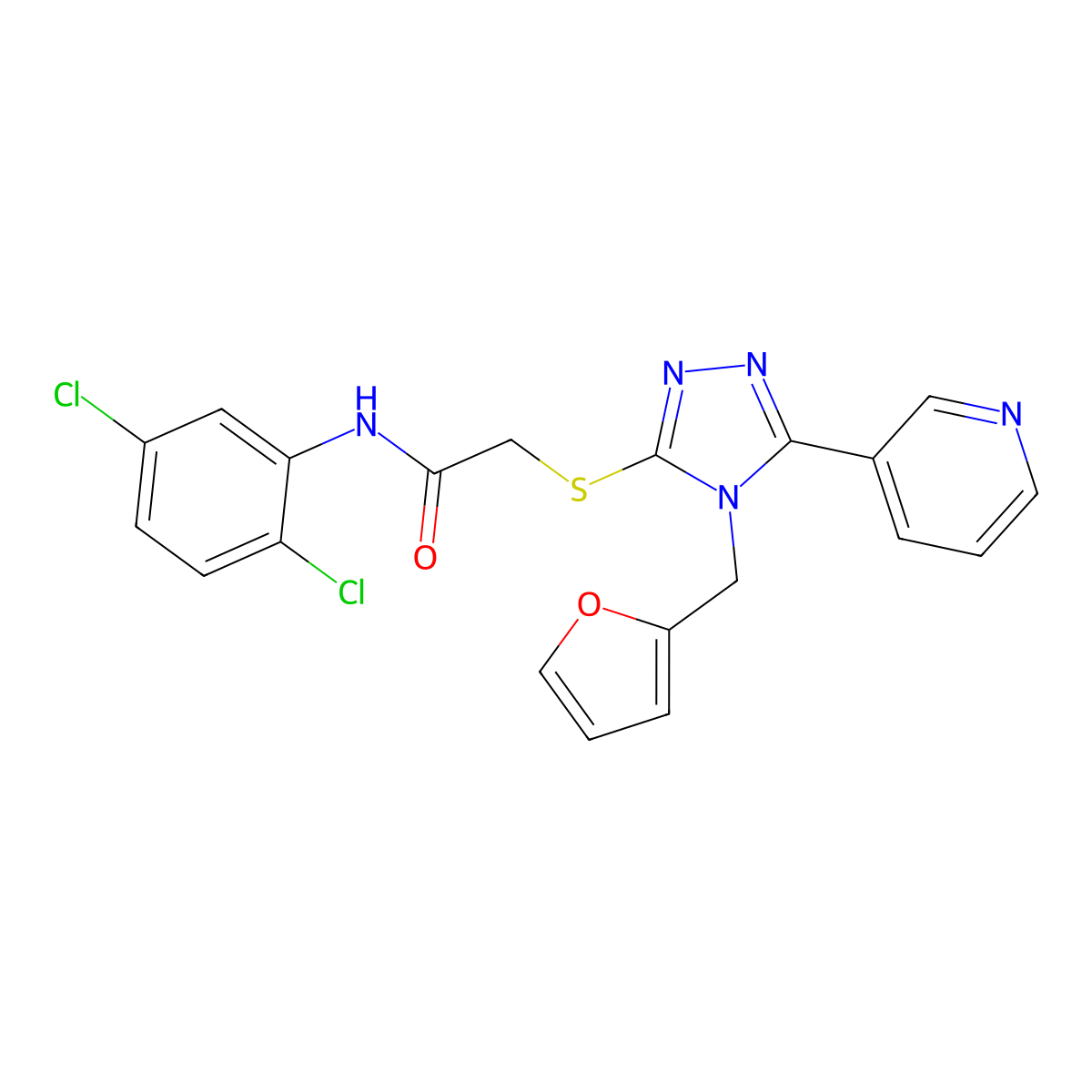 N-(2,5-dichlorophenyl)-2-{[4-(furan-2-ylmethyl)-5-(pyridin-3-yl)-4H-1,2,4-triazol-3-yl]sulfanyl}acetamide molecular structure, CAS 585557-80-8