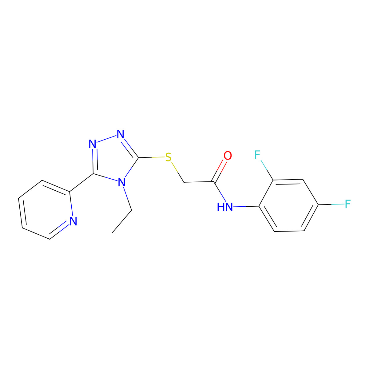 N-(2,4-Difluorophenyl)-2-{[4-ethyl-5-(2-pyridinyl)-4H-1,2,4-triazol-3-YL]sulfanyl}acetamide molecular structure, CAS 585557-82-0