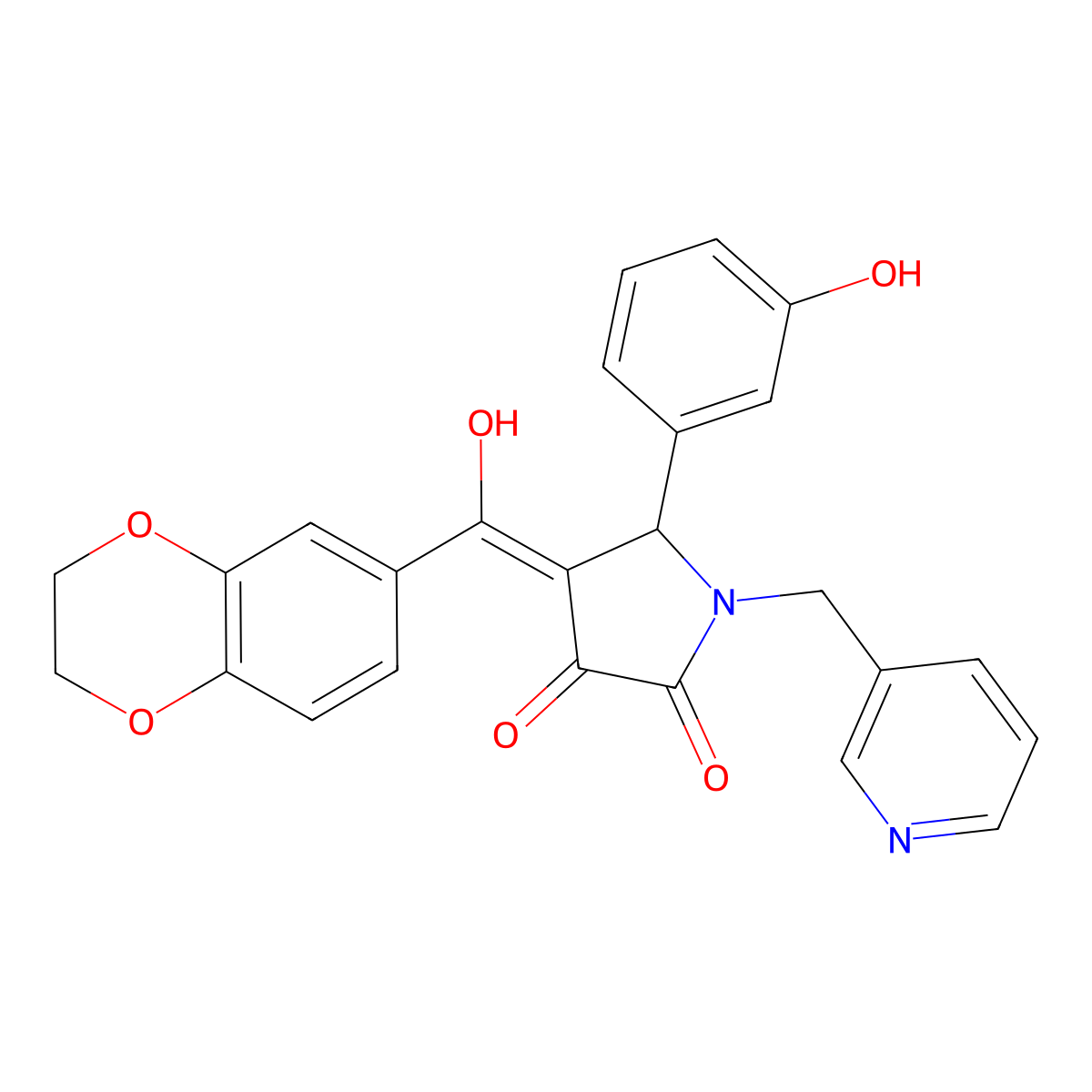 4-[2,3-Dihydro-1,4-benzodioxin-6-yl(hydroxy)methylidene]-5-(3-hydroxyphenyl)-1-(pyridin-3-ylmethyl)pyrrolidine-2,3-dione molecular structure, CAS 585557-86-4