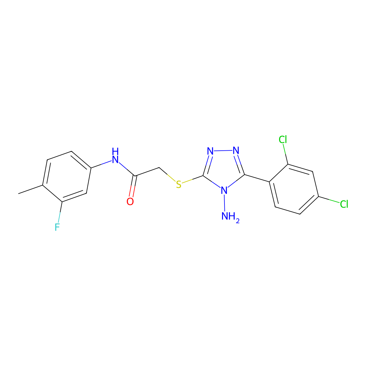 2-{[4-amino-5-(2,4-dichlorophenyl)-4H-1,2,4-triazol-3-yl]sulfanyl}-N-(3-fluoro-4-methylphenyl)acetamide molecular structure, CAS 585558-13-0