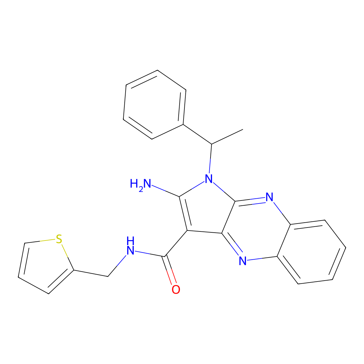 2-amino-1-(1-phenylethyl)-N-(thiophen-2-ylmethyl)pyrrolo[3,2-b]quinoxaline-3-carboxamide molecular structure, CAS 585558-15-2