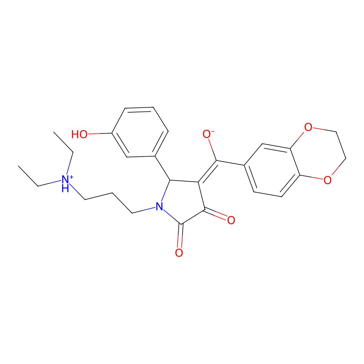 1-[3-(diethylamino)propyl]-4-(2,3-dihydro-1,4-benzodioxine-6-carbonyl)-3-hydroxy-5-(3-hydroxyphenyl)-2,5-dihydro-1H-pyrrol-2-one molecular structure, CAS 585558-50-5