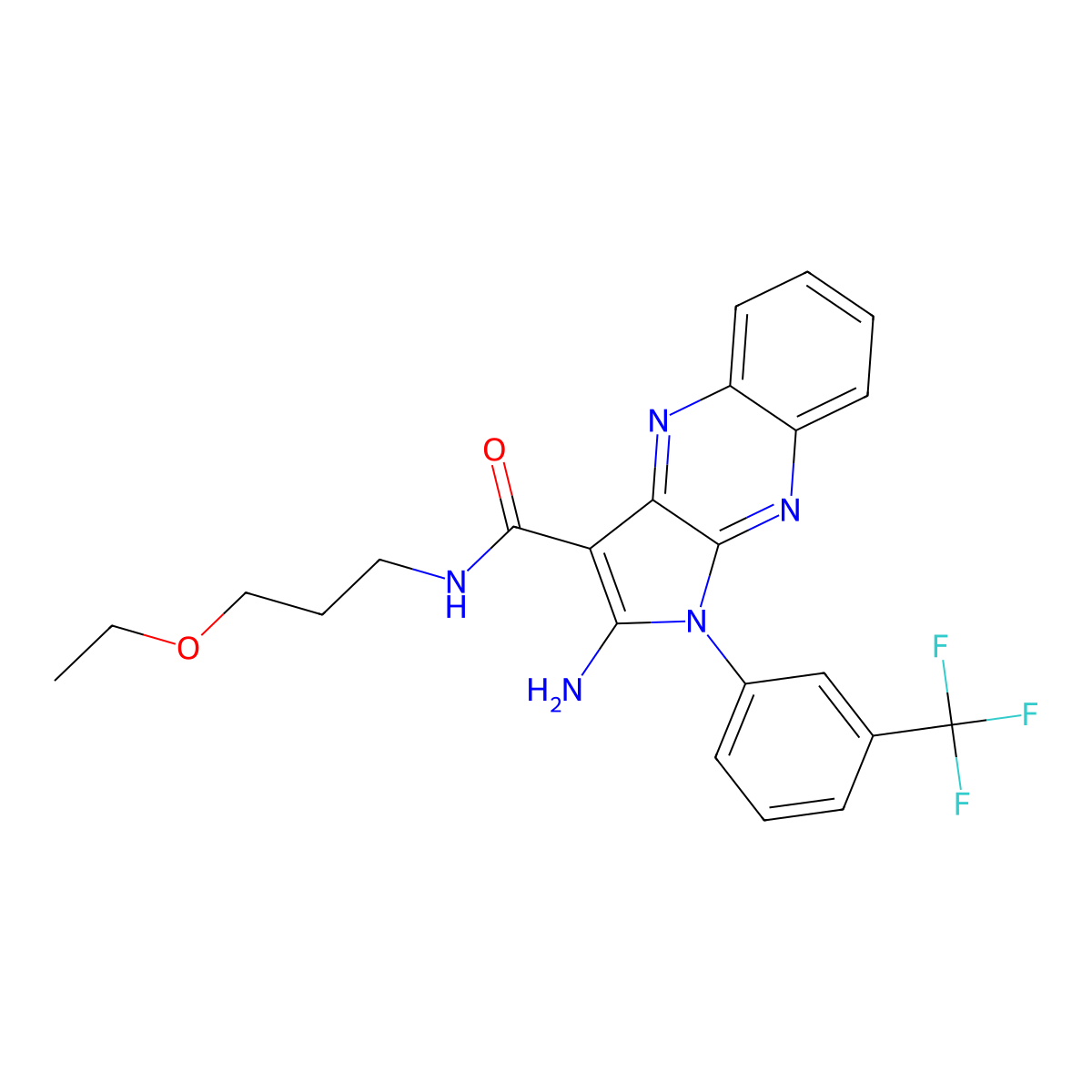 2-amino-N-(3-ethoxypropyl)-1-[3-(trifluoromethyl)phenyl]-1H-pyrrolo[2,3-b]quinoxaline-3-carboxamide molecular structure, CAS 585558-85-6