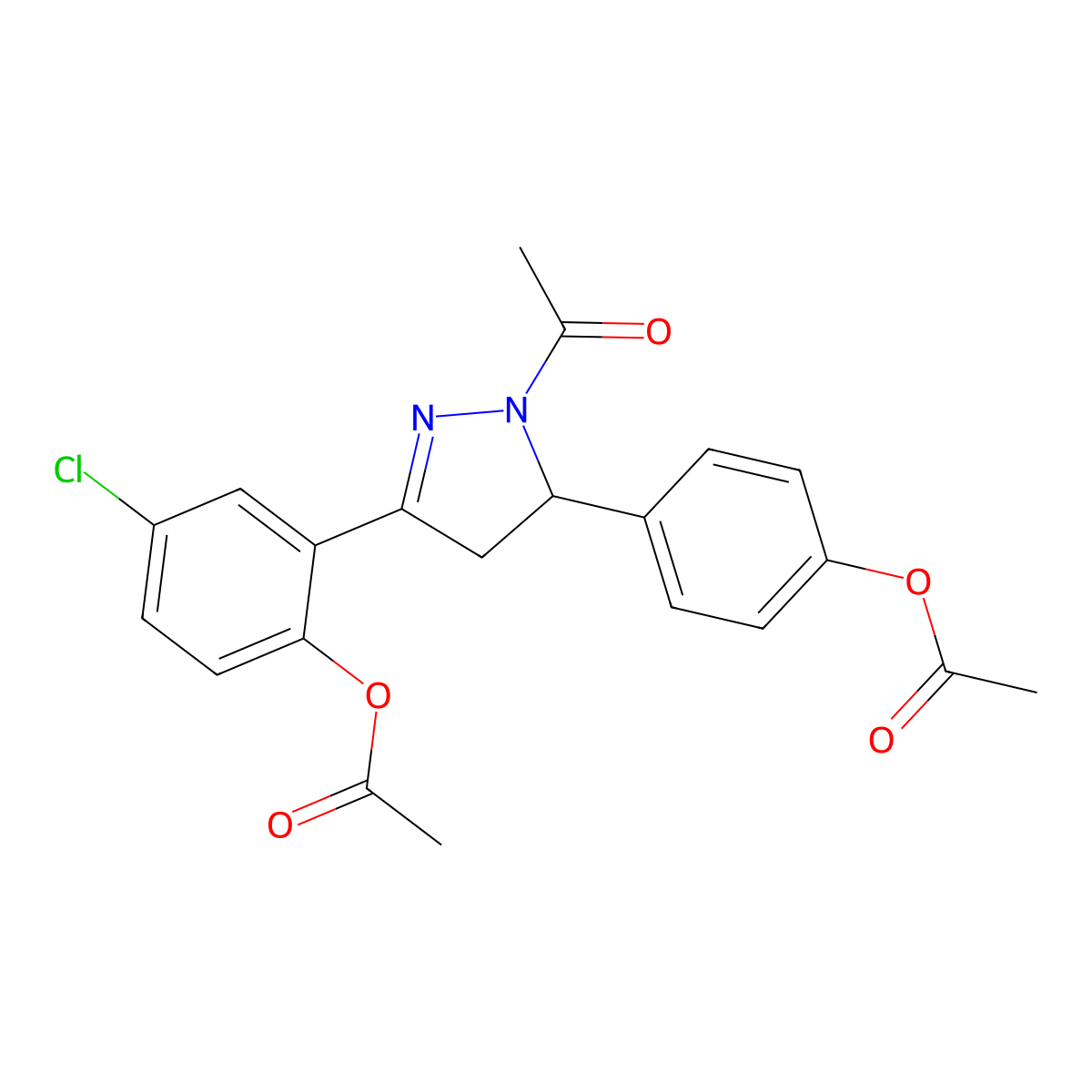 4-{1-acetyl-3-[2-(acetyloxy)-5-chlorophenyl]-4,5-dihydro-1H-pyrazol-5-yl}phenyl acetate molecular structure, CAS 585559-04-2