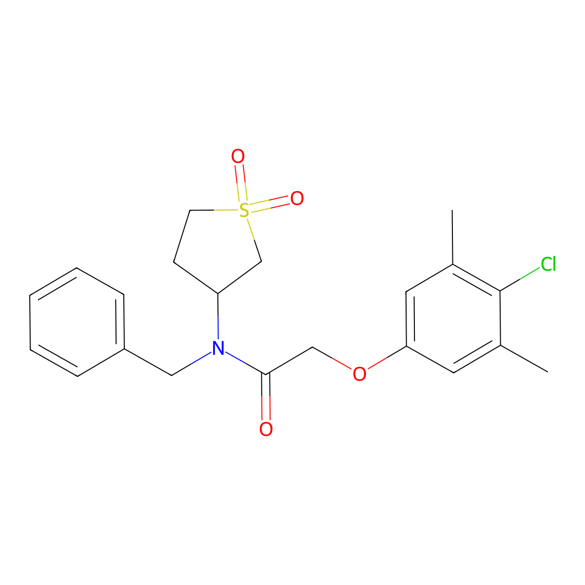 N-benzyl-2-(4-chloro-3,5-dimethylphenoxy)-N-(1,1-dioxidotetrahydrothiophen-3-yl)acetamide molecular structure, CAS 585559-05-3