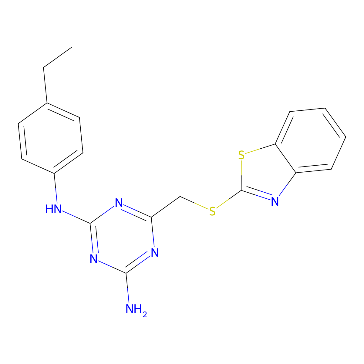 6-[(1,3-benzothiazol-2-ylthio)methyl]-N-(4-ethylphenyl)-1,3,5-triazine-2,4-diamine molecular structure, CAS 585559-16-6