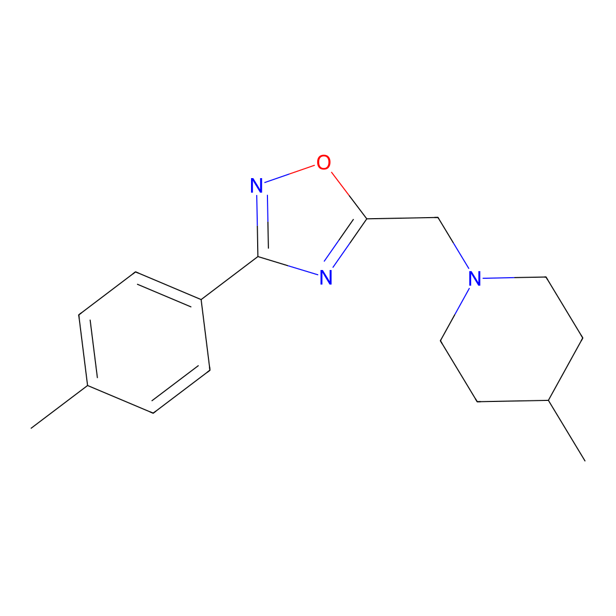 4-Methyl-1-{[3-(4-methylphenyl)-1,2,4-oxadiazol-5-yl]methyl}piperidine molecular structure, CAS 585559-23-5
