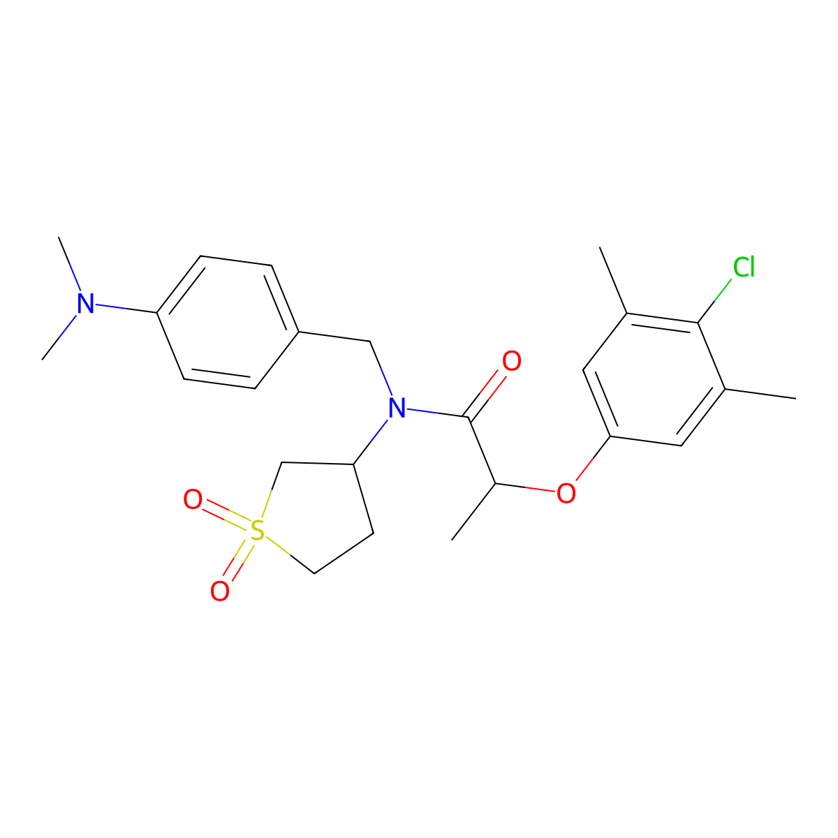 2-(4-chloro-3,5-dimethylphenoxy)-N-(4-(dimethylamino)benzyl)-N-(1,1-dioxidotetrahydrothiophen-3-yl)propanamide molecular structure, CAS 585559-26-8