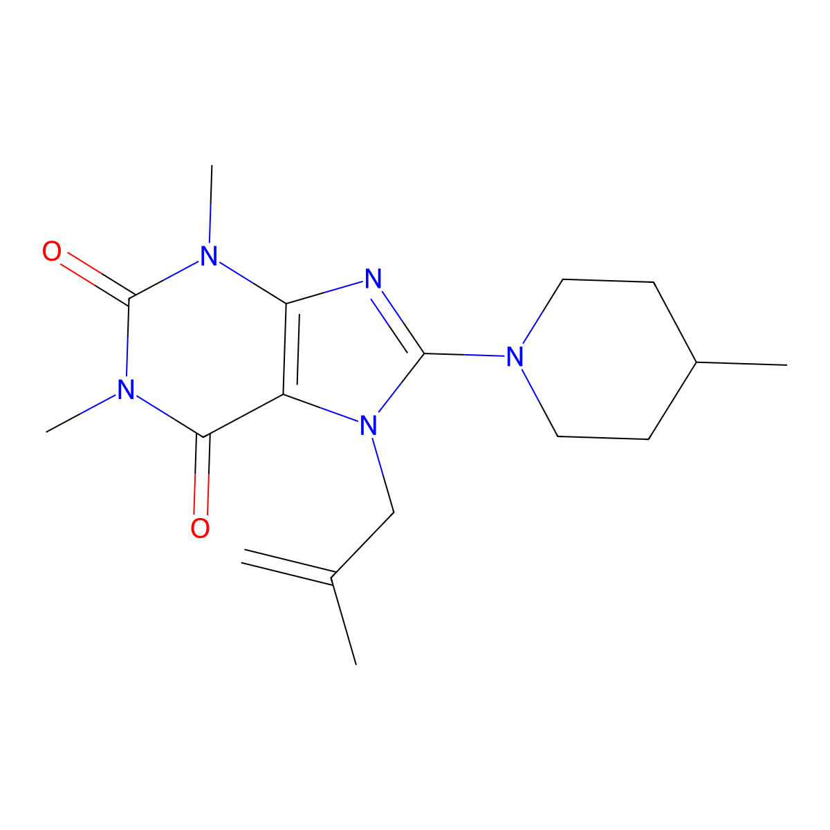 1,3-Dimethyl-8-(4-methylpiperidin-1-yl)-7-(2-methylprop-2-enyl)purine-2,6-dione molecular structure, CAS 585559-31-5