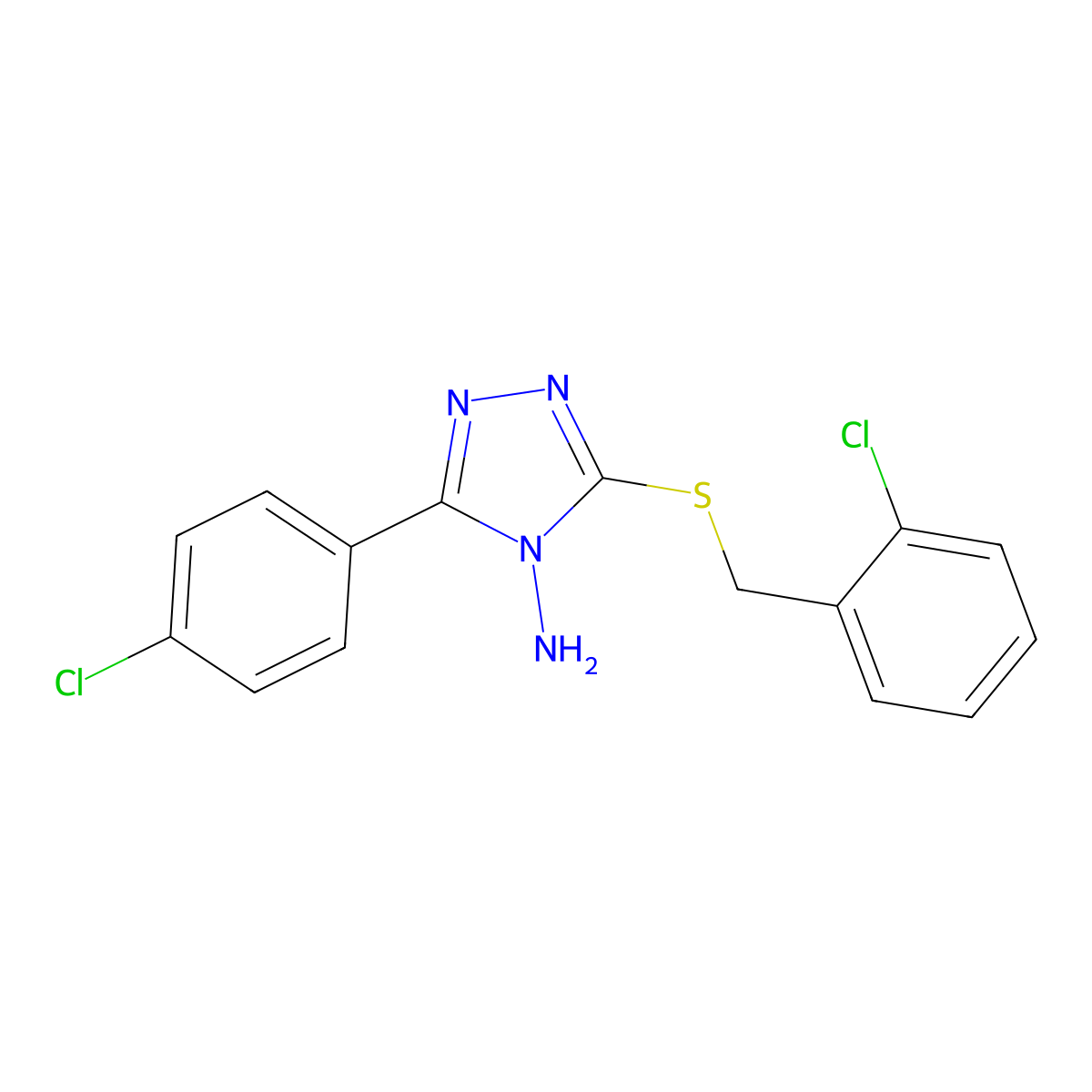 5-(4-Chlorophenyl)-3-[(2-chlorophenyl)methylthio]-1,2,4-triazole-4-ylamine molecular structure, CAS 585559-37-1