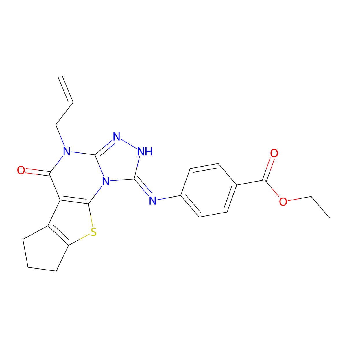 Ethyl 4-[(5-oxo-4-prop-2-enyl-4,6,7,8,10-pentahydrocyclopenta[1,2-d]1,2,4-tria zolo[3',4'-3,2]pyrimidino[4,5-b]thiophenyl)amino]benzoate molecular structure, CAS 585559-43-9