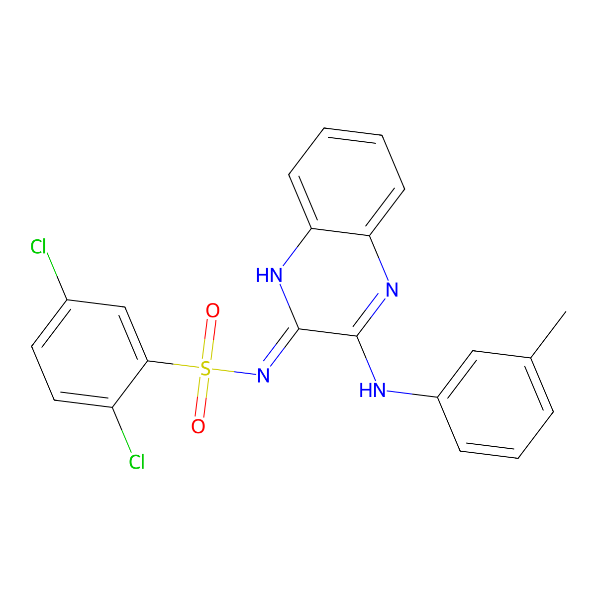 2,5-dichloro-N-{3-[(3-methylphenyl)amino]quinoxalin-2-yl}benzenesulfonamide molecular structure, CAS 585559-55-3