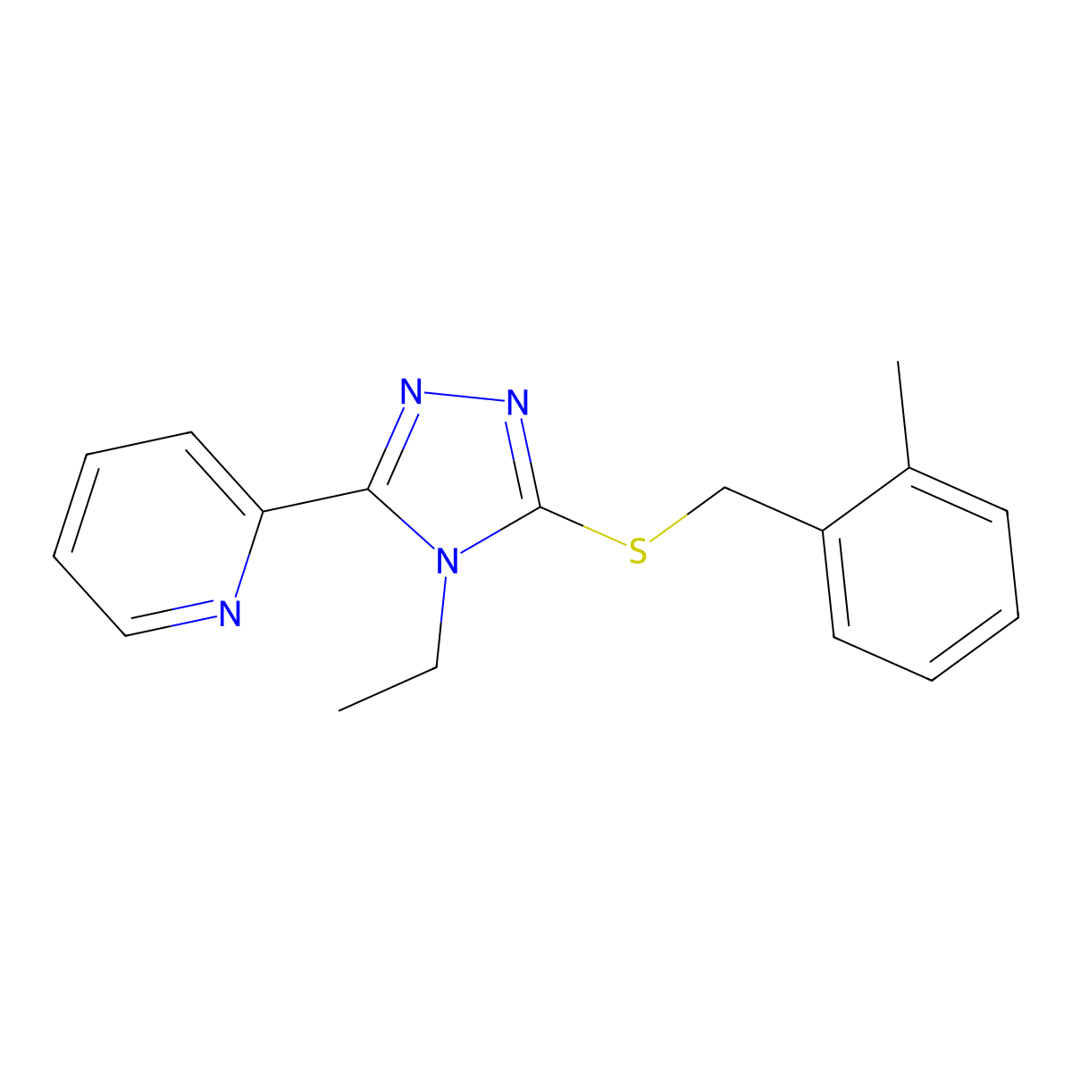 2-[4-Ethyl-5-[(2-methylphenyl)methylsulfanyl]-1,2,4-triazol-3-yl]pyridine molecular structure, CAS 585559-69-9