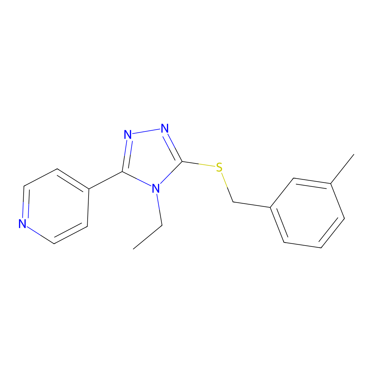4-(4-Ethyl-5-((3-methylbenzyl)thio)-4H-1,2,4-triazol-3-YL)pyridine molecular structure, CAS 585559-70-2