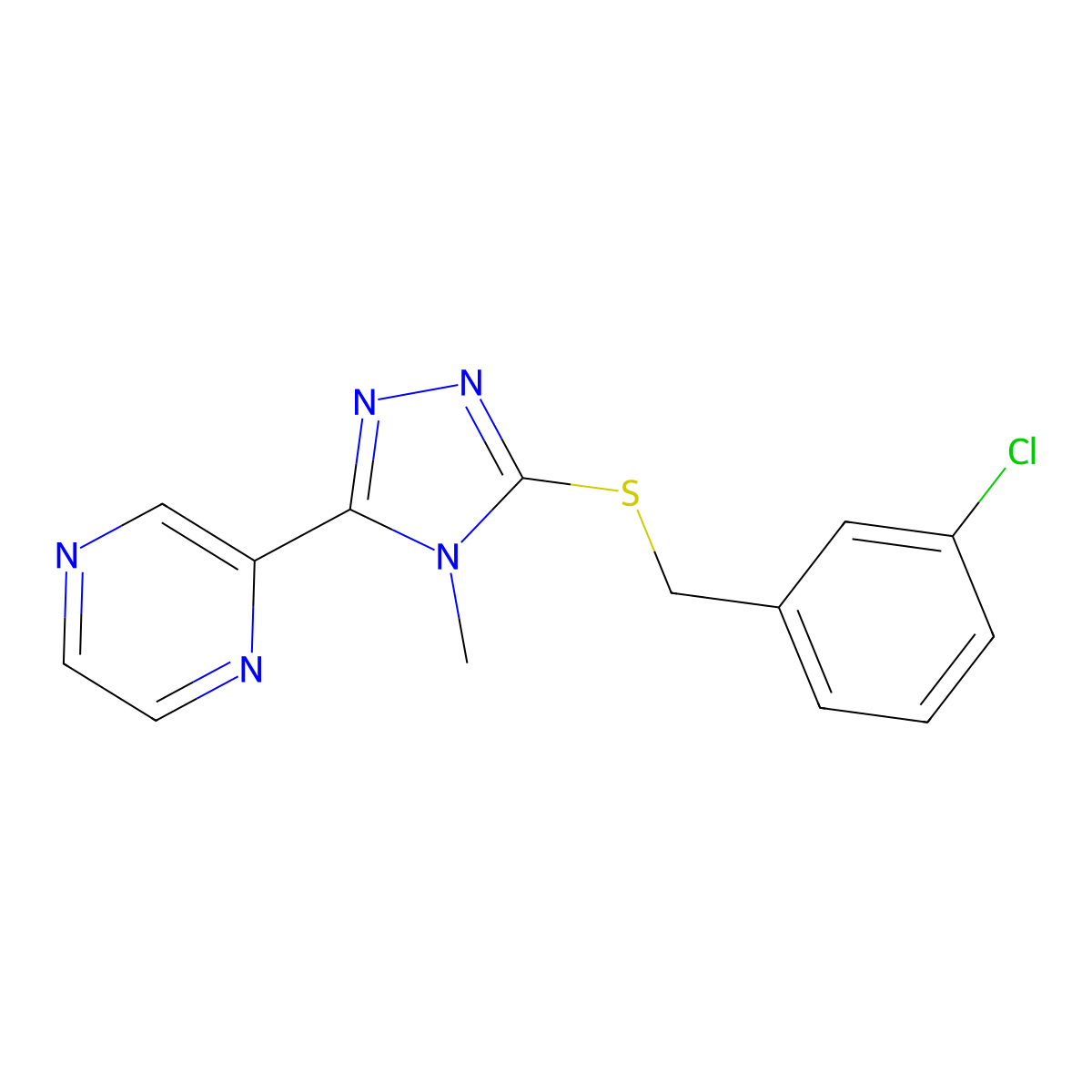 3-[(3-Chlorophenyl)methylthio]-4-methyl-5-pyrazin-2-yl-1,2,4-triazole molecular structure, CAS 585559-72-4