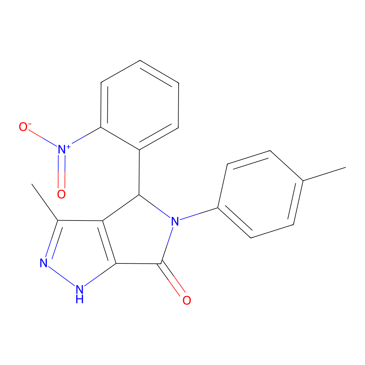 3-Methyl-5-(4-methylphenyl)-4-(2-nitrophenyl)-2,4-dihydropyrrolo[3,4-c]pyrazol-6-one molecular structure, CAS 585559-78-0