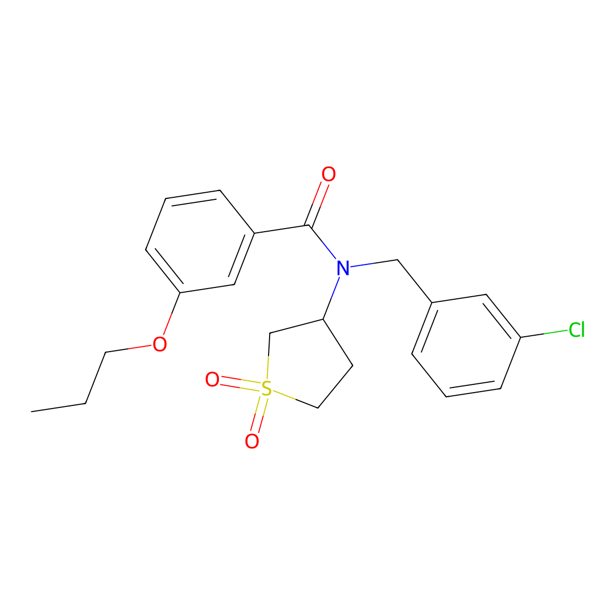 N-(3-chlorobenzyl)-N-(1,1-dioxidotetrahydrothiophen-3-yl)-3-propoxybenzamide molecular structure, CAS 585560-03-8