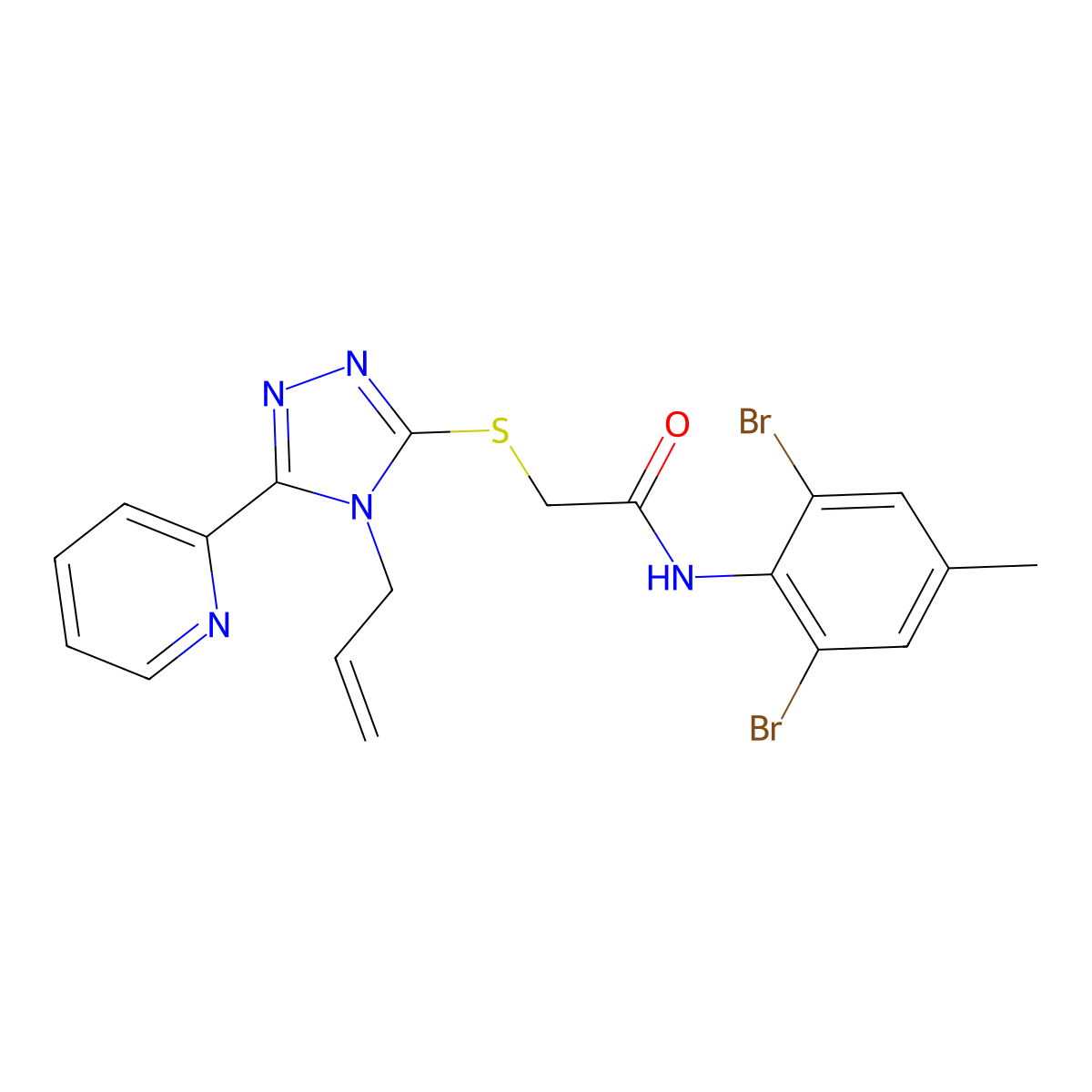 2-{[4-Allyl-5-(2-pyridinyl)-4H-1,2,4-triazol-3-YL]sulfanyl}-N-(2,6-dibromo-4-methylphenyl)acetamide molecular structure, CAS 585560-04-9