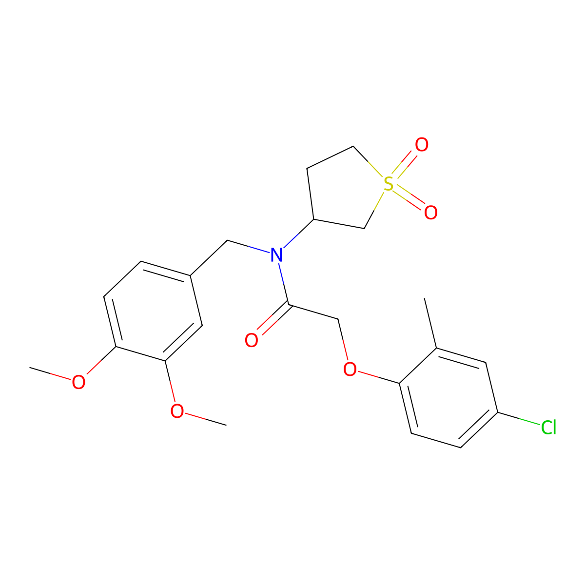 2-(4-chloro-2-methylphenoxy)-N-(3,4-dimethoxybenzyl)-N-(1,1-dioxidotetrahydrothiophen-3-yl)acetamide molecular structure, CAS 585560-19-6