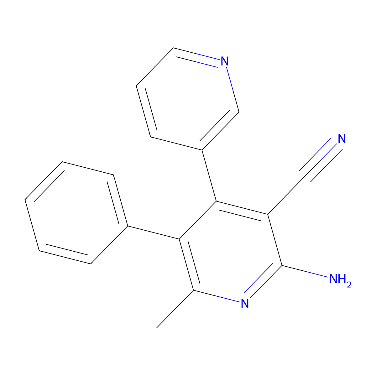 2-Amino-6-methyl-5-phenyl-4-pyridin-3-ylpyridine-3-carbonitrile molecular structure, CAS 585560-23-2