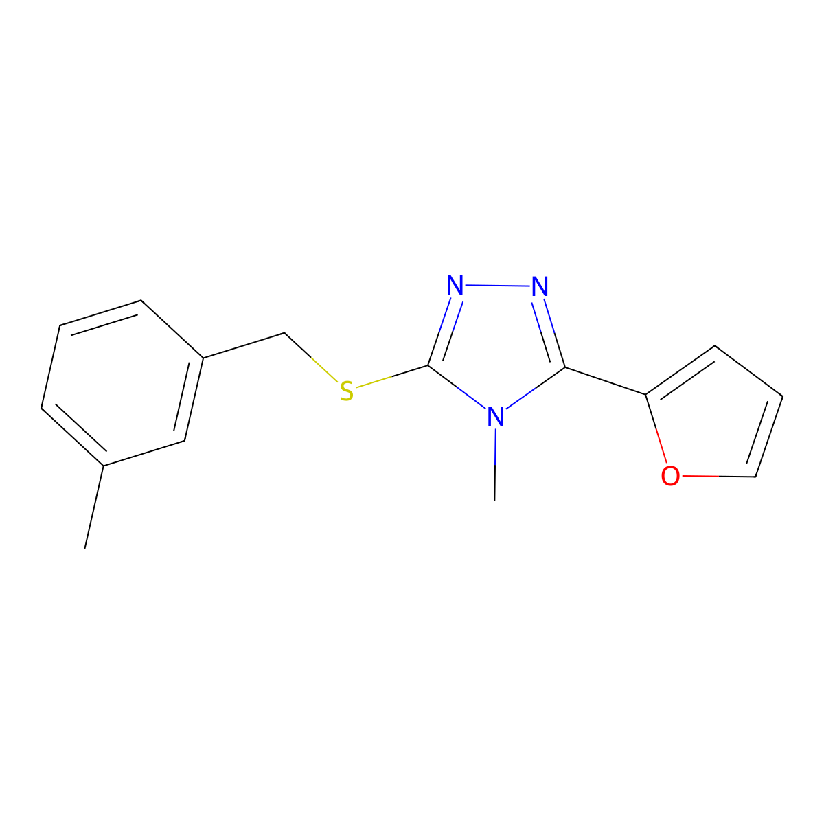 5-(2-Furyl)-4-methyl-3-[(3-methylphenyl)methylthio]-1,2,4-triazole molecular structure, CAS 585560-31-2