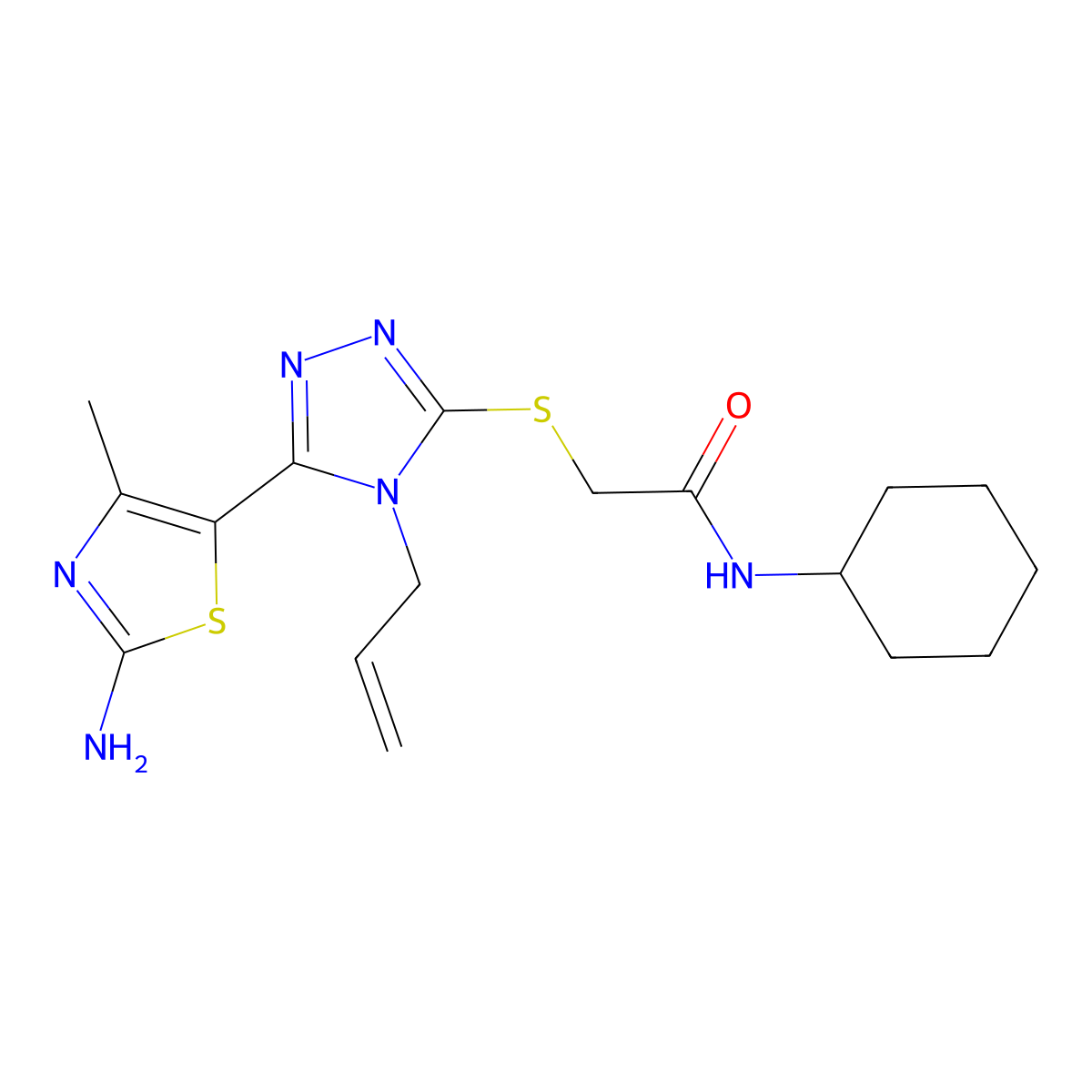 2-((4-allyl-5-(2-amino-4-methylthiazol-5-yl)-4H-1,2,4-triazol-3-yl)thio)-N-cyclohexylacetamide molecular structure, CAS 585560-77-6