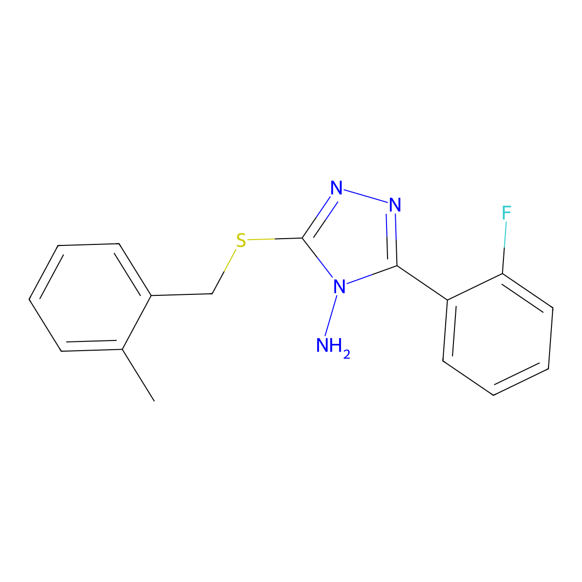 3-(2-Fluorophenyl)-5-[(2-methylphenyl)methylthio]-1,2,4-triazole-4-ylamine molecular structure, CAS 585561-16-6