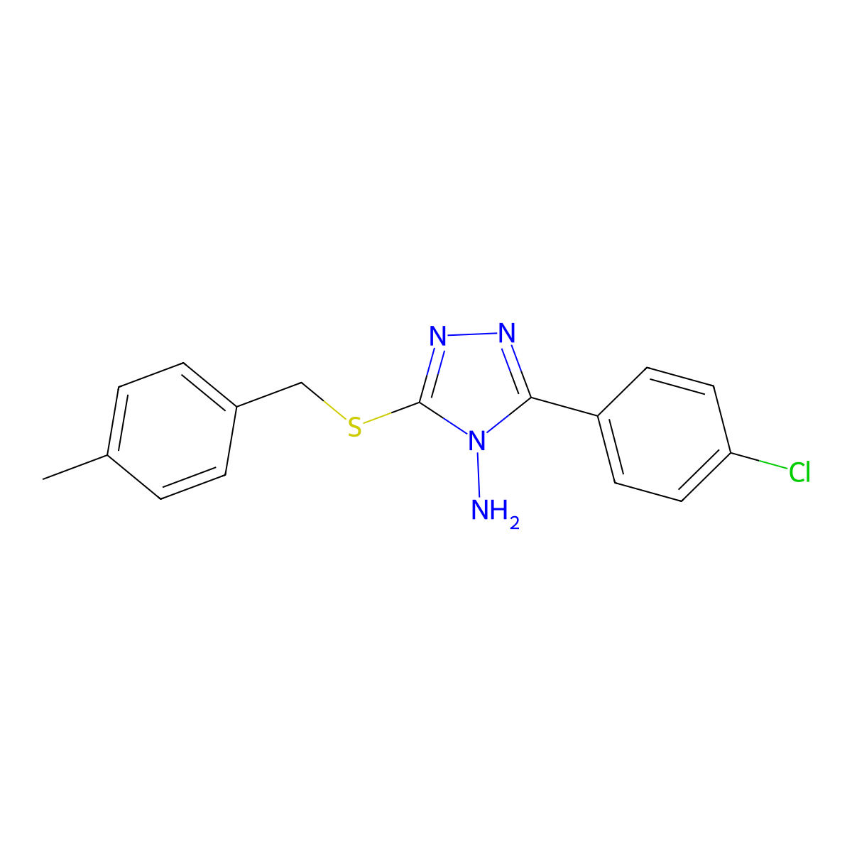 5-(4-Chlorophenyl)-3-[(4-methylphenyl)methylthio]-1,2,4-triazole-4-ylamine molecular structure, CAS 585561-57-5