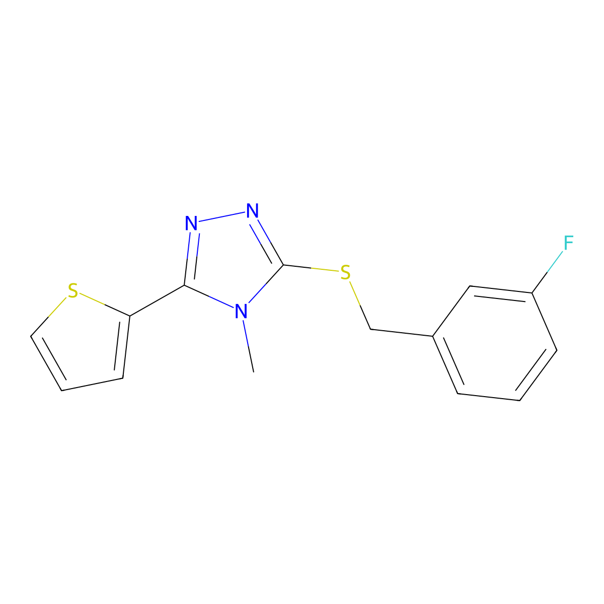 3-[(3-fluorobenzyl)sulfanyl]-4-methyl-5-(thiophen-2-yl)-4H-1,2,4-triazole molecular structure, CAS 585561-66-6