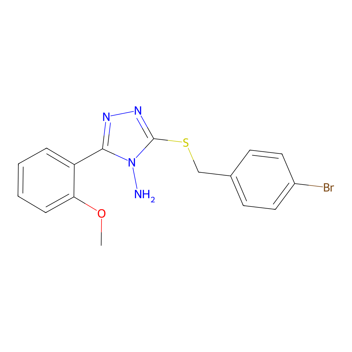 5-[(4-Bromophenyl)methylthio]-3-(2-methoxyphenyl)-1,2,4-triazole-4-ylamine molecular structure, CAS 585561-84-8