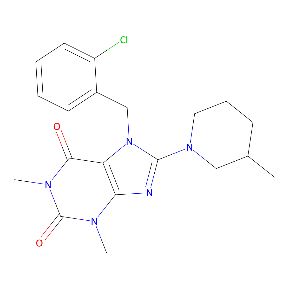 7-[(2-Chlorophenyl)methyl]-1,3-dimethyl-8-(3-methylpiperidin-1-yl)purine-2,6-dione molecular structure, CAS 585561-91-7