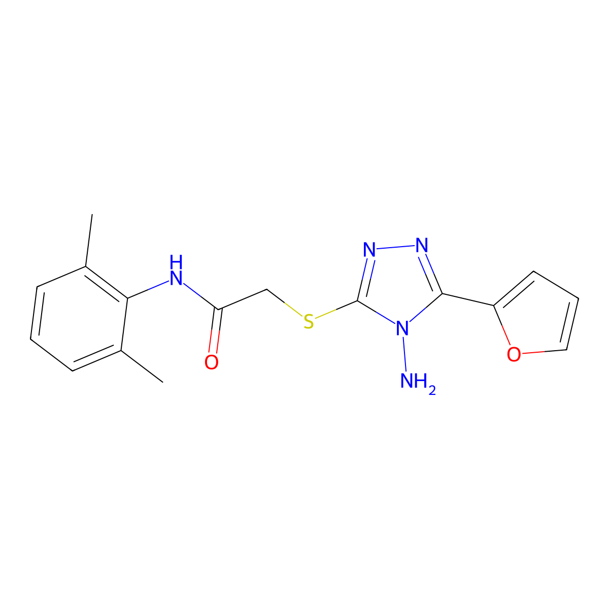 2-((4-amino-5-(furan-2-yl)-4H-1,2,4-triazol-3-yl)thio)-N-(2,6-dimethylphenyl)acetamide molecular structure, CAS 585561-99-5