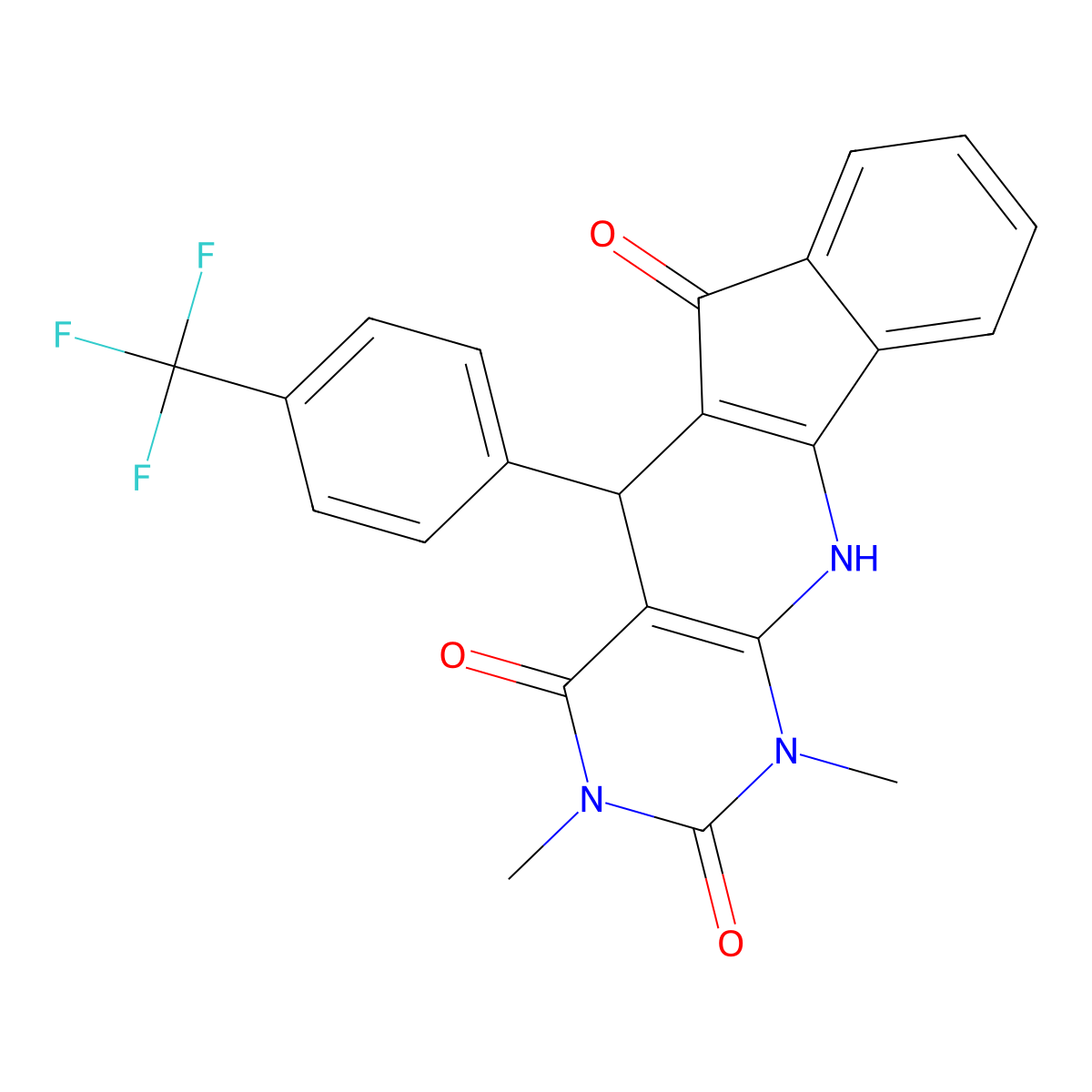 1,3-dimethyl-5-[4-(trifluoromethyl)phenyl]-5,11-dihydro-1H-indeno[2',1':5,6]pyrido[2,3-d]pyrimidine-2,4,6(3H)-trione molecular structure, CAS 585562-19-2