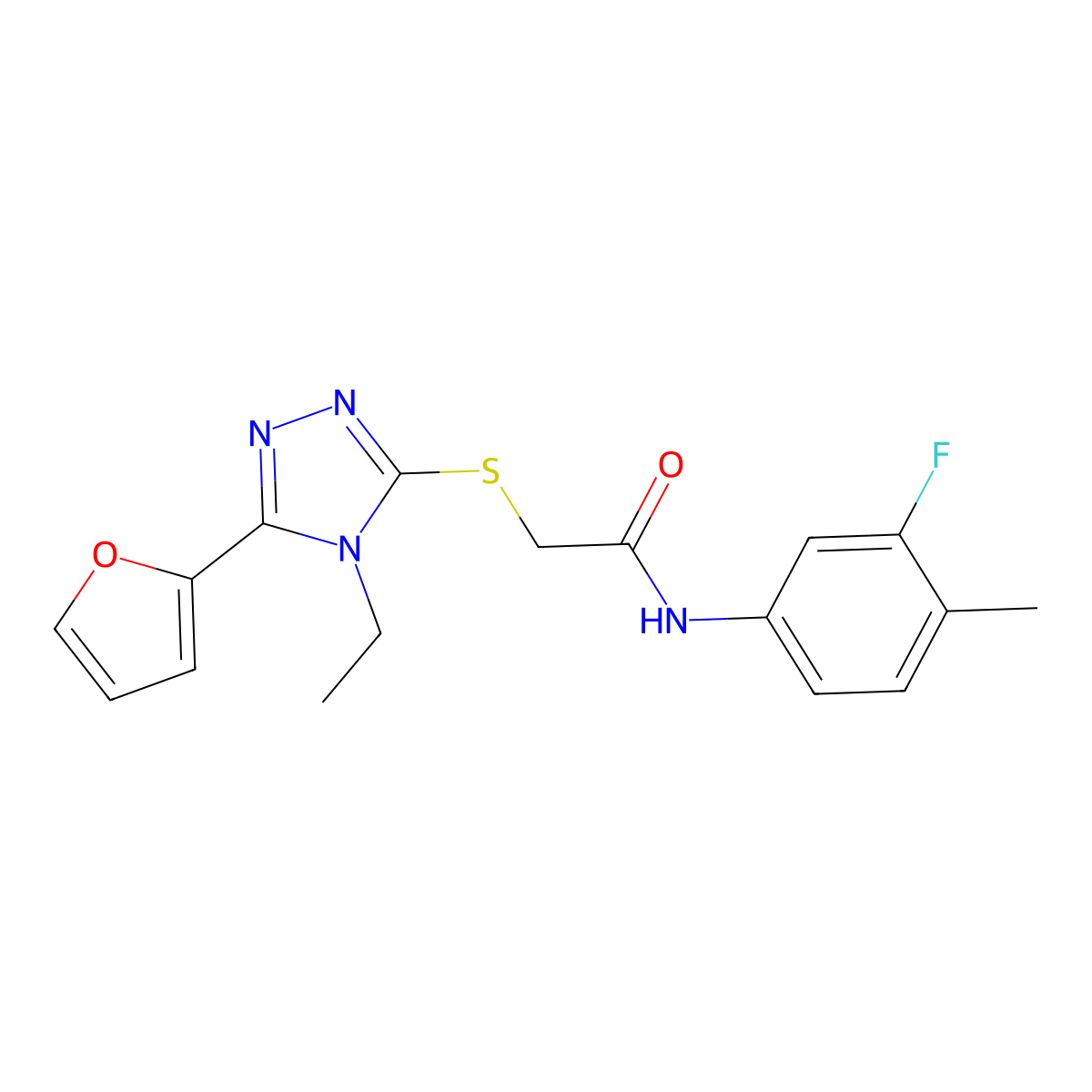2-((4-ET-5-(2-Furyl)-4H-1,2,4-triazol-3-YL)thio)-N-(3-F-4-methylphenyl)acetamide molecular structure, CAS 585562-20-5