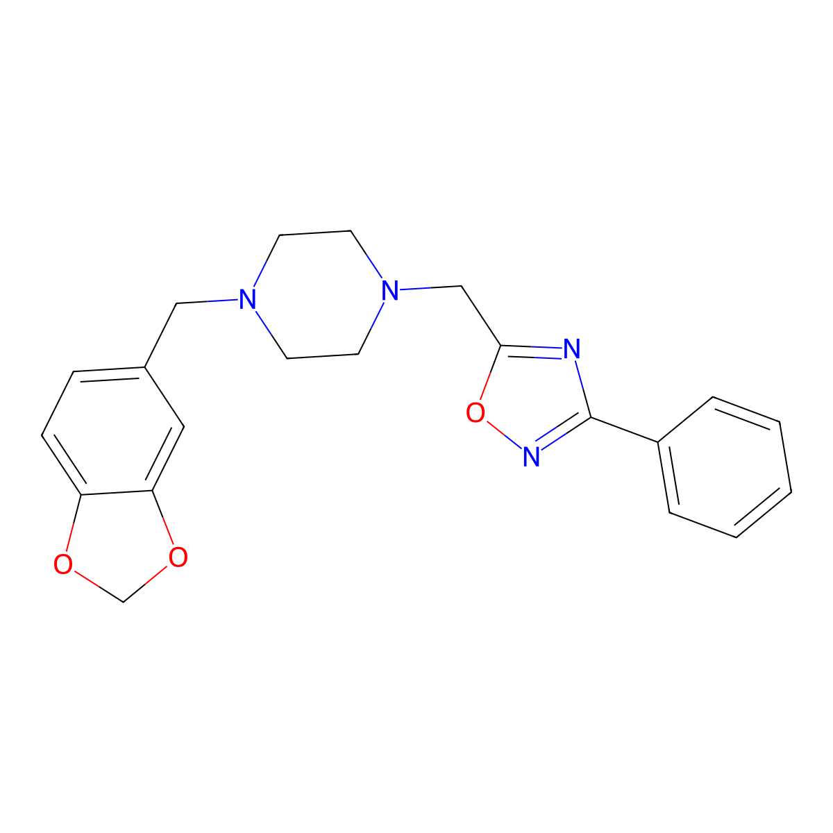 1-(1,3-Benzodioxol-5-ylmethyl)-4-[(3-phenyl-1,2,4-oxadiazol-5-yl)methyl]piperazine molecular structure, CAS 585562-32-9