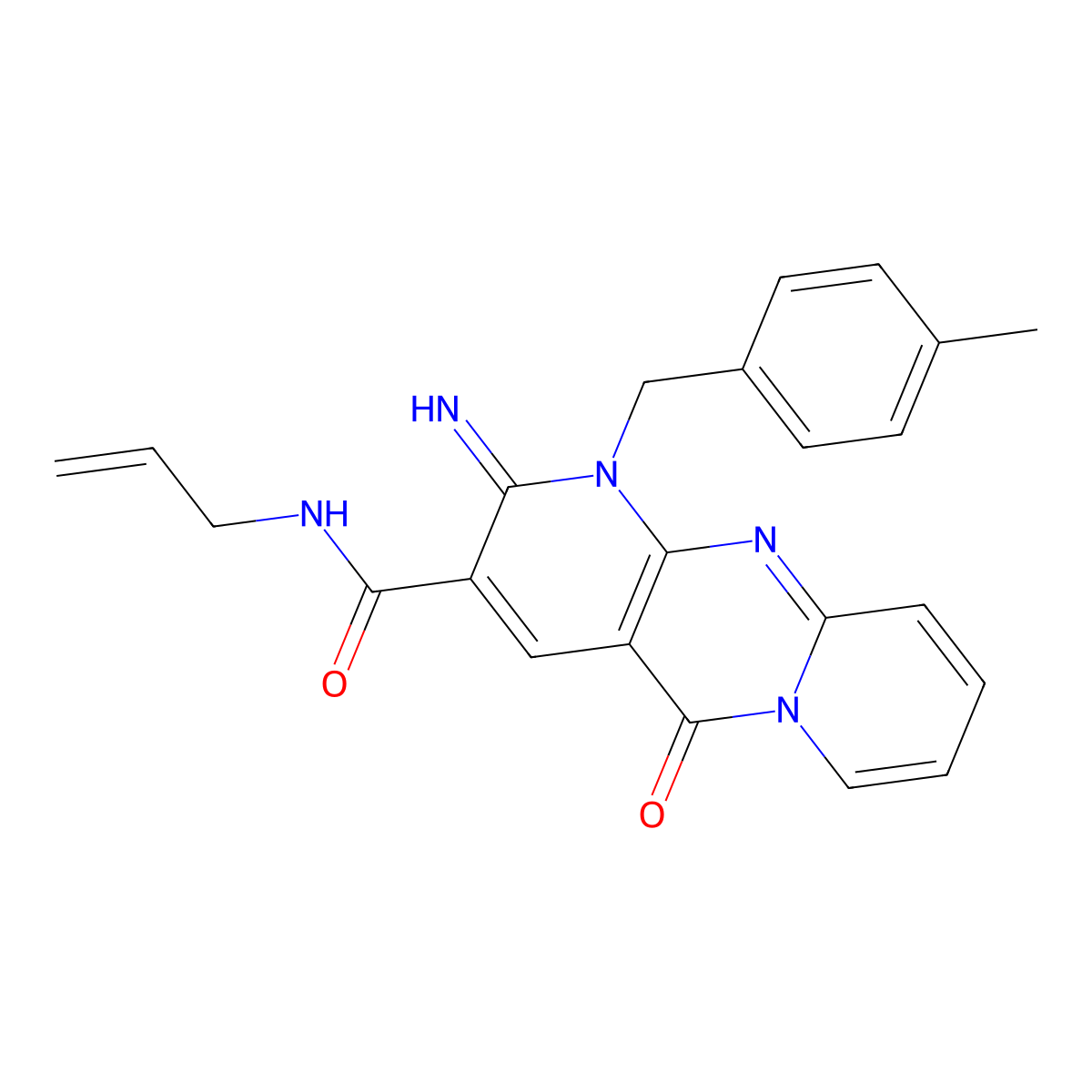 {2-imino-1-[(4-methylphenyl)methyl]-5-oxo(1,6-dihydropyridino[1,2-a]pyridino[2,3-d]pyrimidin-3-yl)}-N-prop-2-enylcarboxamide molecular structure, CAS 585562-44-3