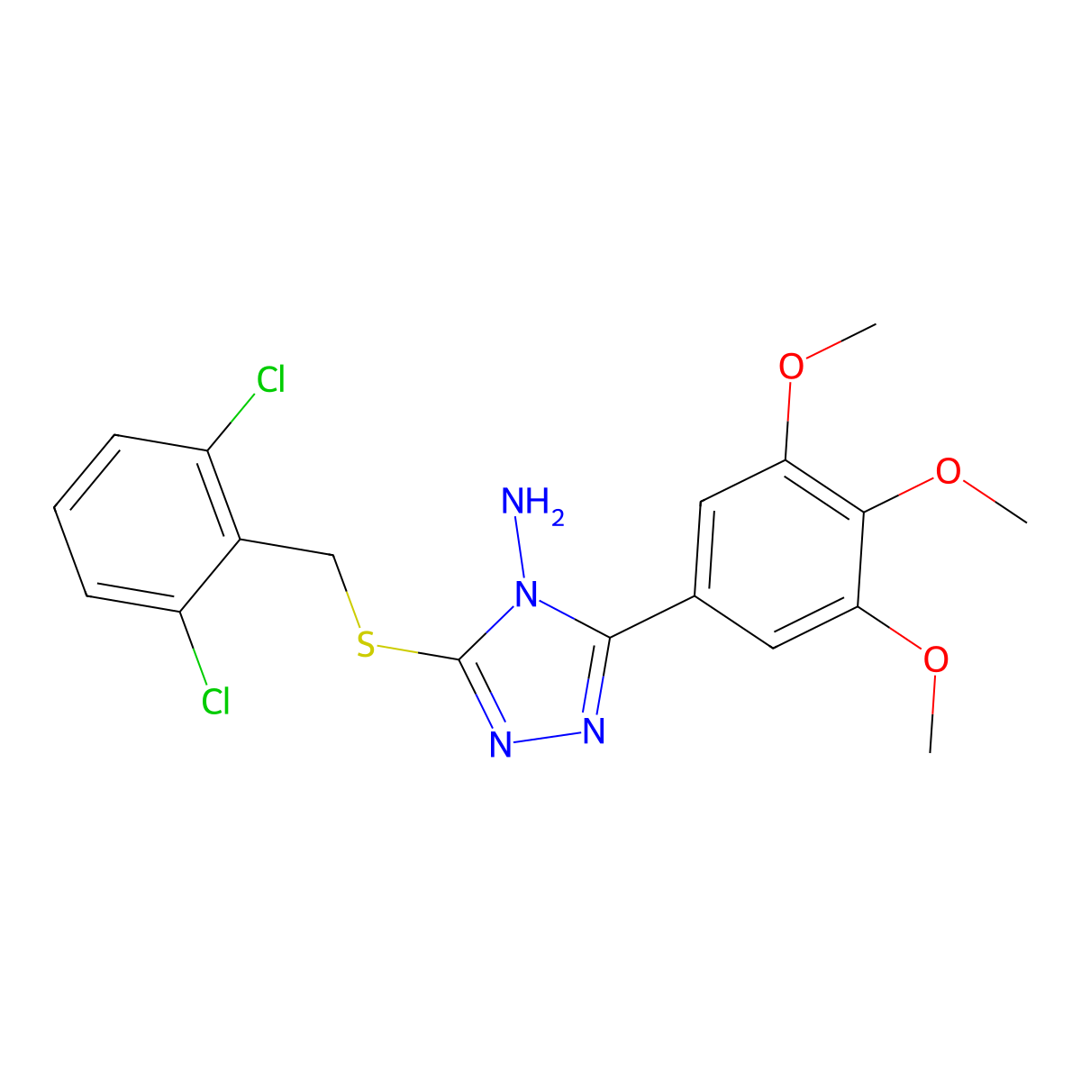 3-[(2,6-dichlorobenzyl)sulfanyl]-5-(3,4,5-trimethoxyphenyl)-4H-1,2,4-triazol-4-amine molecular structure, CAS 585562-51-2