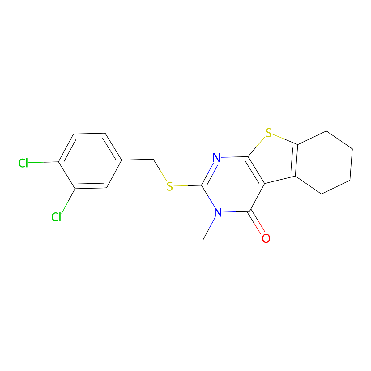 2-[(3,4-dichlorobenzyl)sulfanyl]-3-methyl-5,6,7,8-tetrahydro[1]benzothieno[2,3-d]pyrimidin-4(3H)-one molecular structure, CAS 585562-75-0