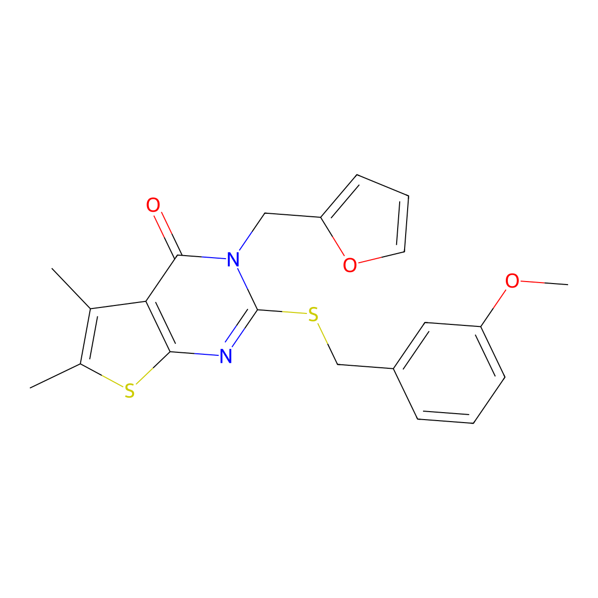3-(furan-2-ylmethyl)-2-[(3-methoxybenzyl)sulfanyl]-5,6-dimethylthieno[2,3-d]pyrimidin-4(3H)-one molecular structure, CAS 585562-82-9