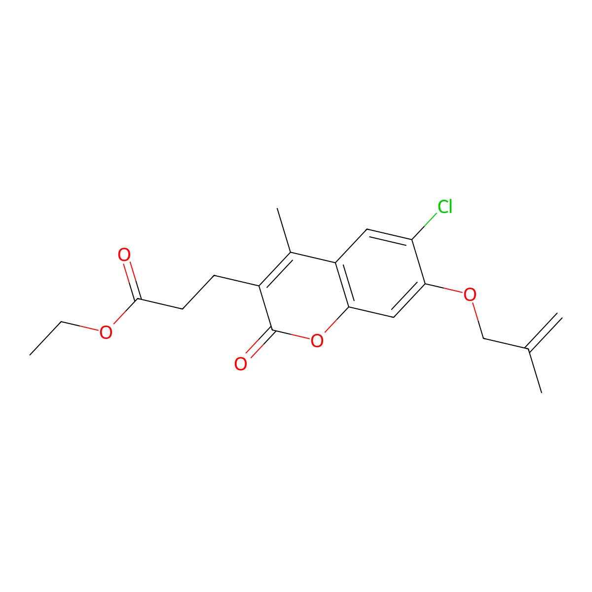 ethyl 3-{6-chloro-4-methyl-7-[(2-methylallyl)oxy]-2-oxo-2H-chromen-3-yl}propanoate molecular structure, CAS 585562-92-1