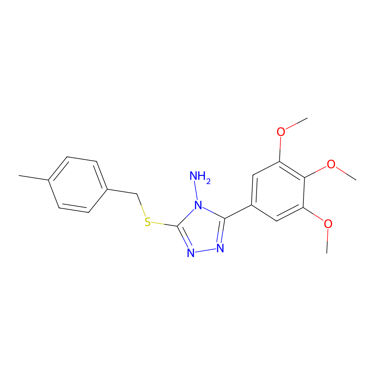 3-[(4-methylbenzyl)sulfanyl]-5-(3,4,5-trimethoxyphenyl)-4H-1,2,4-triazol-4-amine molecular structure, CAS 585563-20-8