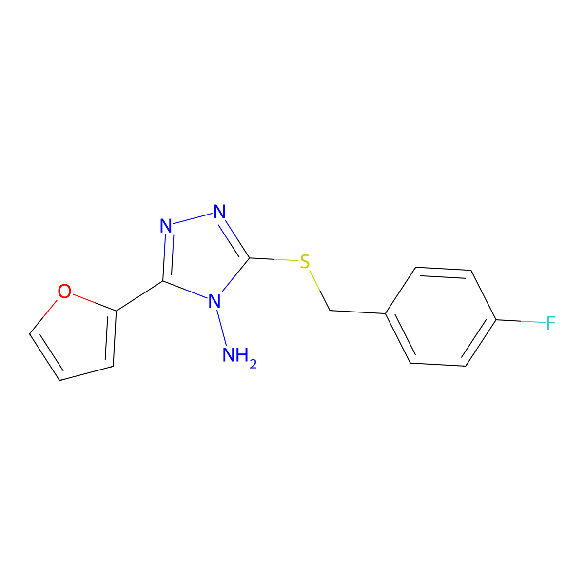 5-[(4-Fluorophenyl)methylthio]-3-(2-furyl)-1,2,4-triazole-4-ylamine molecular structure, CAS 585563-25-3