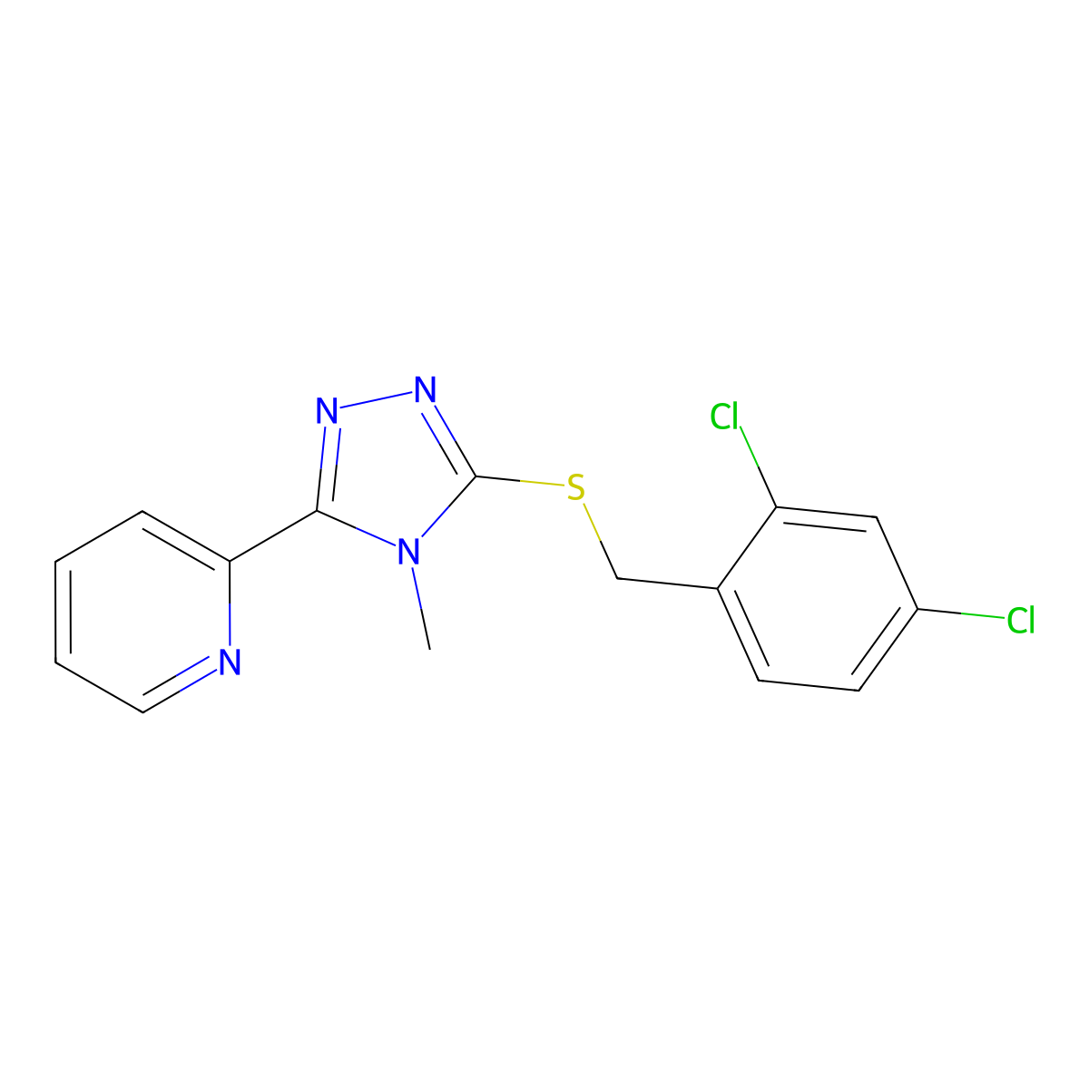 3-[(2,4-Dichlorophenyl)methylthio]-4-methyl-5-(2-pyridyl)-1,2,4-triazole molecular structure, CAS 585563-28-6