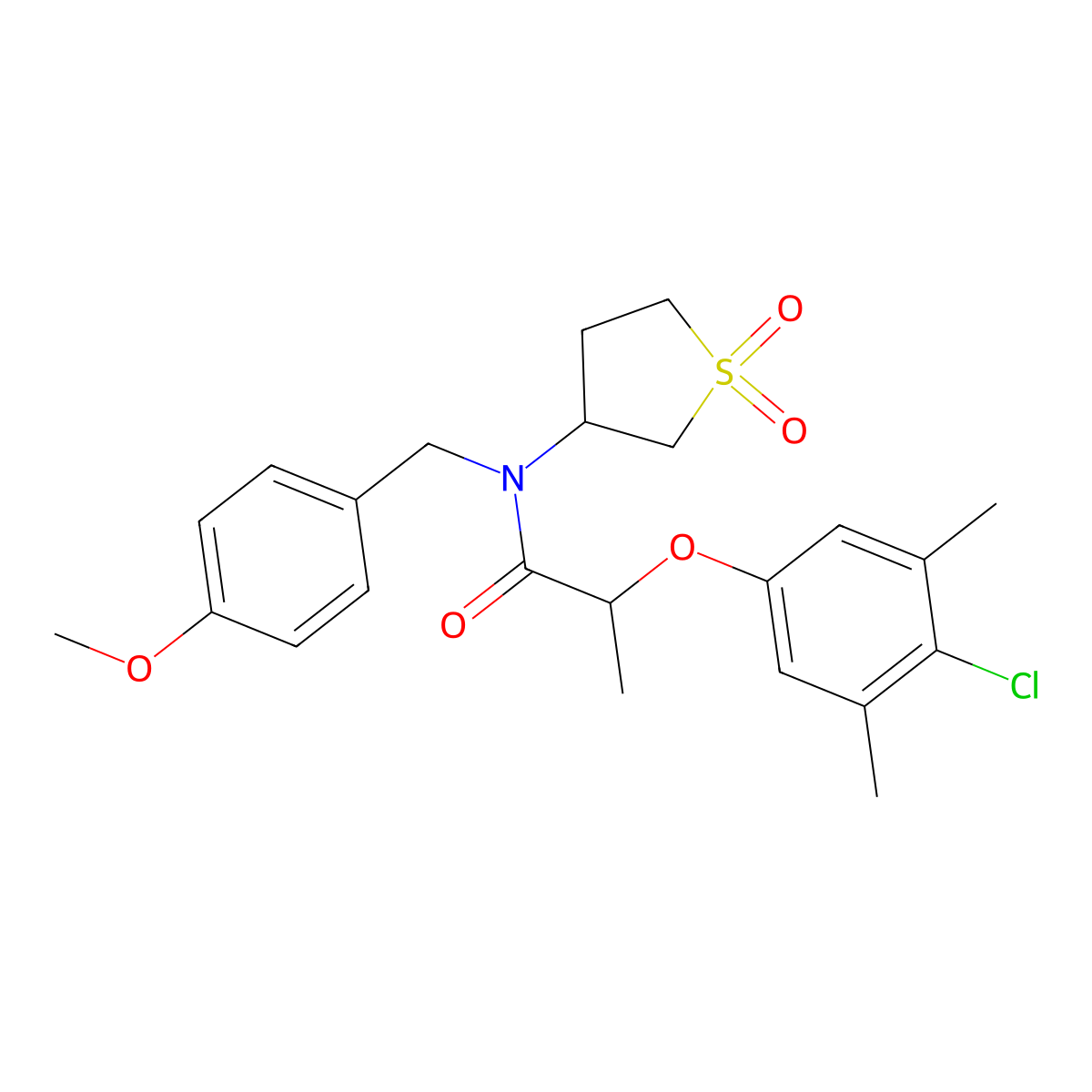 2-(4-chloro-3,5-dimethylphenoxy)-N-(1,1-dioxidotetrahydrothiophen-3-yl)-N-(4-methoxybenzyl)propanamide molecular structure, CAS 585563-40-2