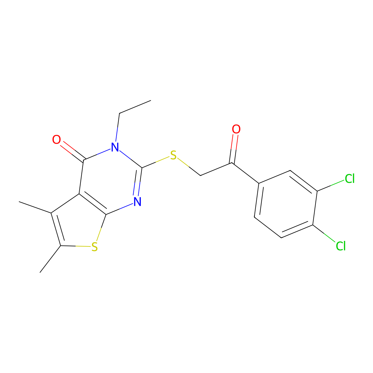 2-{[2-(3,4-Dichlorophenyl)-2-oxoethyl]sulfanyl}-3-ethyl-5,6-dimethylthieno[2,3-D]pyrimidin-4(3H)-one molecular structure, CAS 585563-60-6