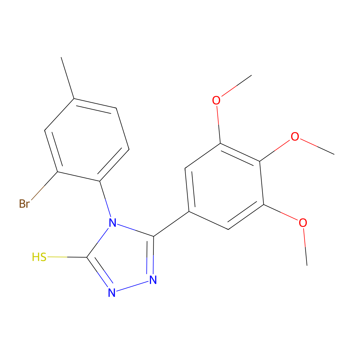 4-(2-bromo-4-methylphenyl)-3-(3,4,5-trimethoxyphenyl)-1H-1,2,4-triazole-5-thione molecular structure, CAS 585563-76-4