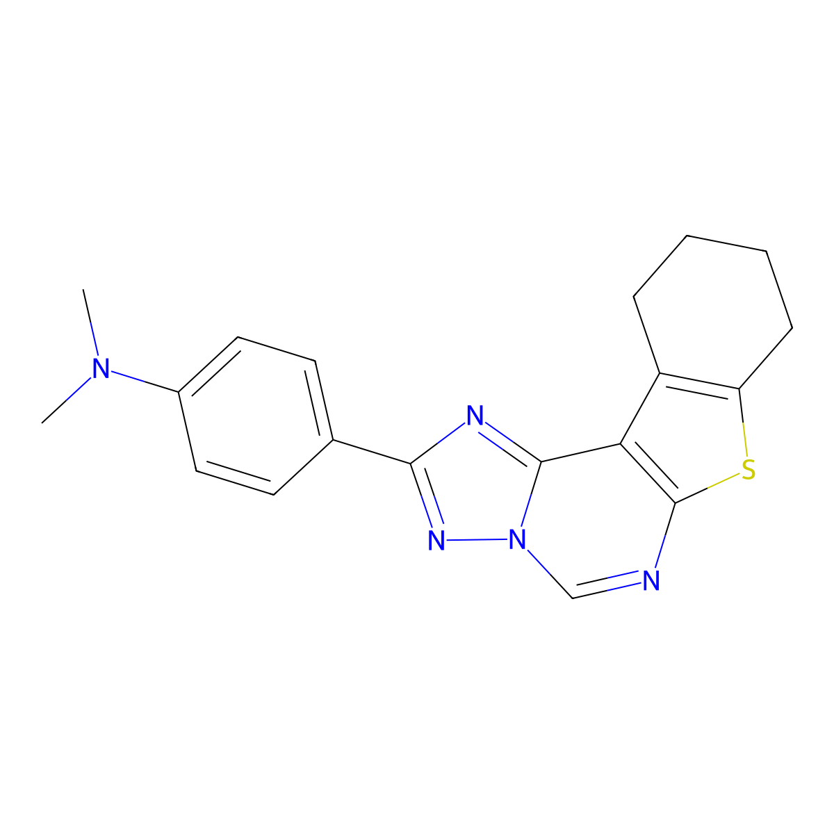 N,N-dimethyl-N-[4-(8,9,10,11-tetrahydro[1]benzothieno[3,2-e][1,2,4]triazolo[1,5-c]pyrimidin-2-yl)phenyl]amine molecular structure, CAS 585564-13-2