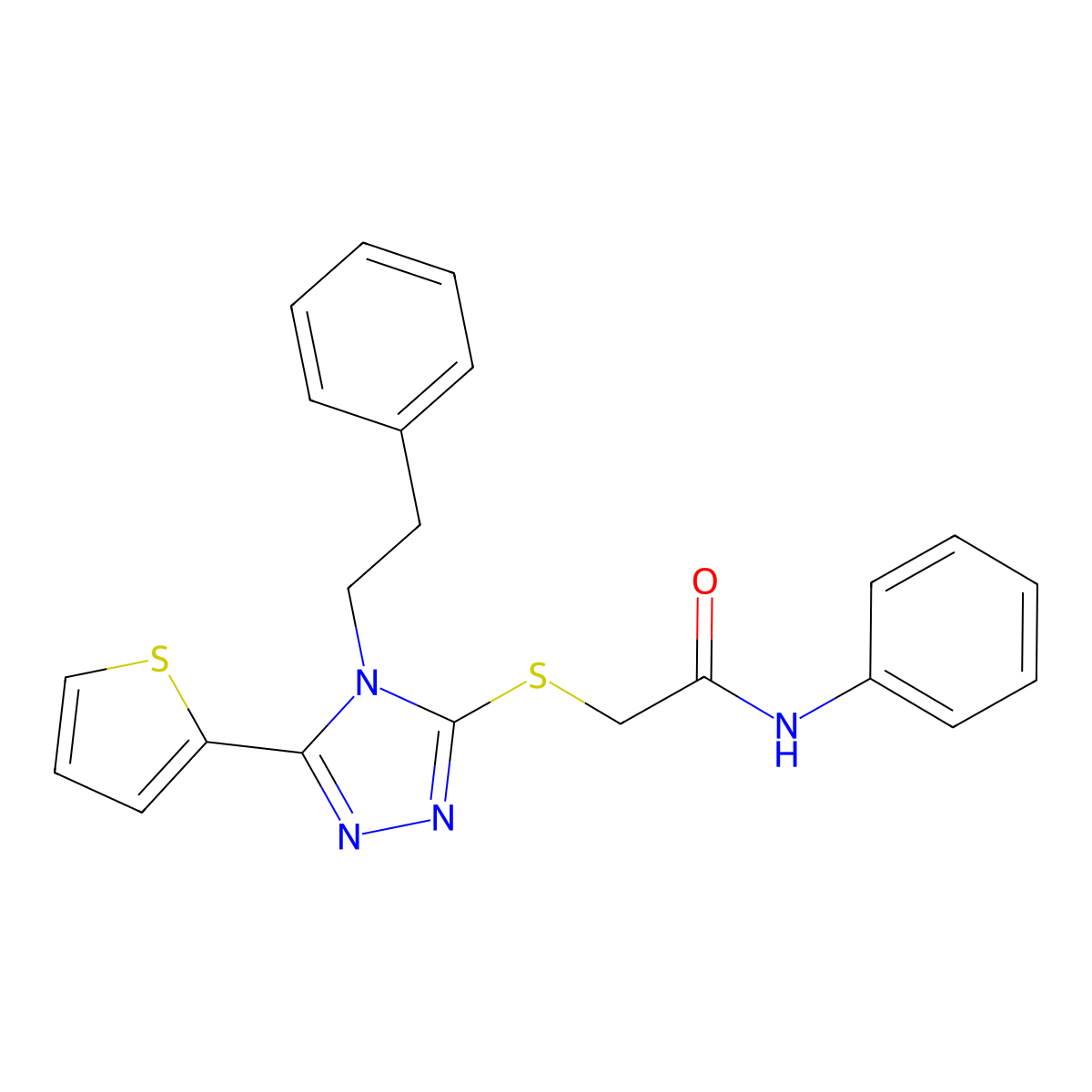N-phenyl-2-{[4-(2-phenylethyl)-5-(thiophen-2-yl)-4H-1,2,4-triazol-3-yl]sulfanyl}acetamide molecular structure, CAS 585564-21-2