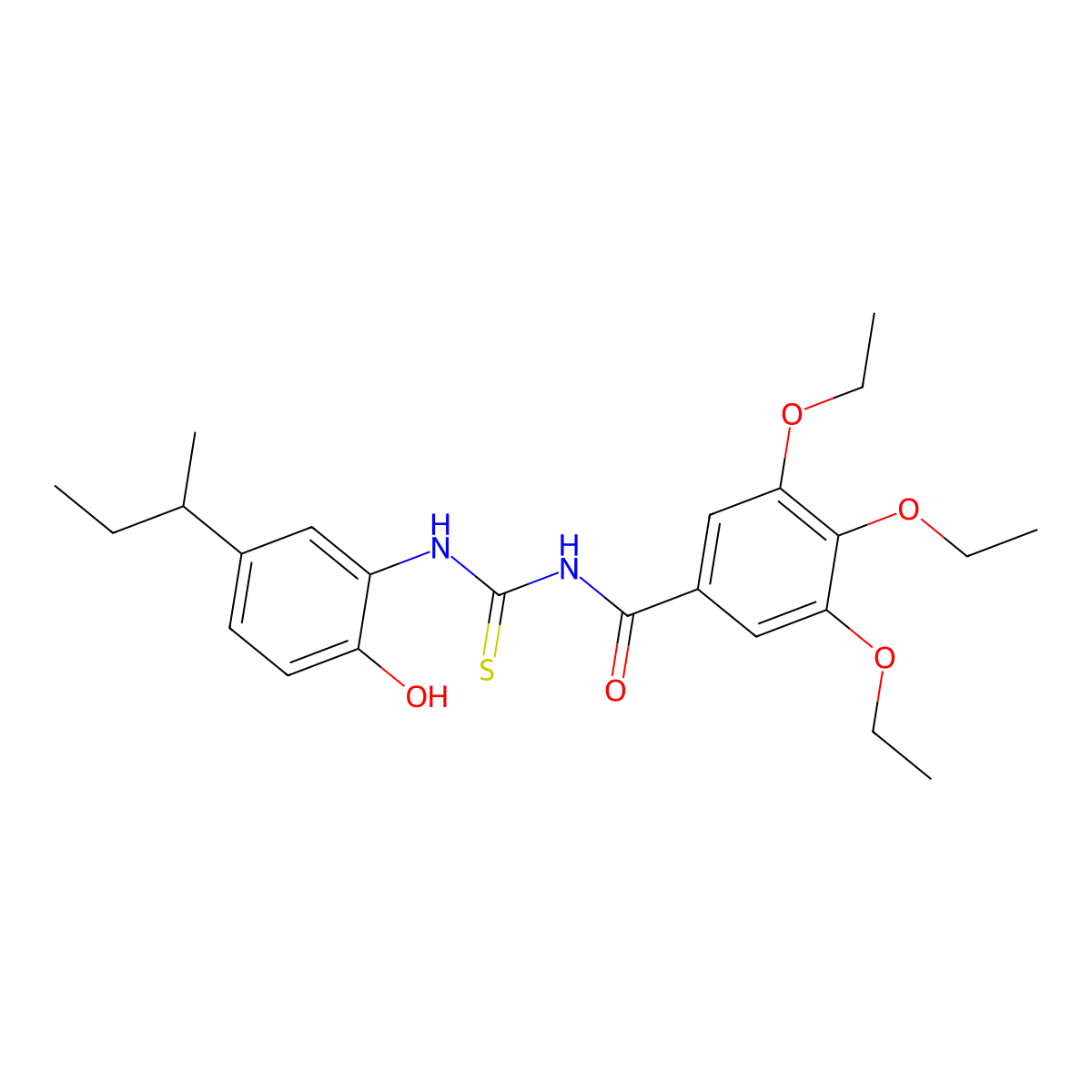 N-[(5-butan-2-yl-2-hydroxyphenyl)carbamothioyl]-3,4,5-triethoxybenzamide molecular structure, CAS 585568-84-9