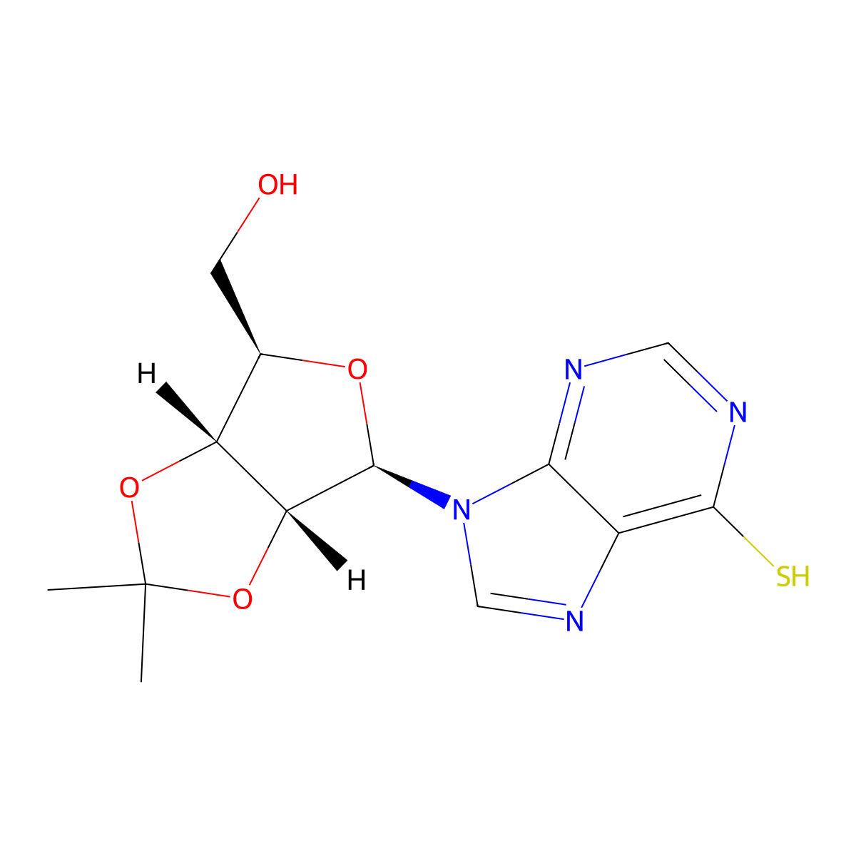 9-((3AR,4R,6R,6aR)-6-(hydroxymethyl)-2,2-dimethyltetrahydrofuro[3,4-d][1,3]dioxol-4-yl)-3,9-dihydro-6H-purine-6-thione molecular structure, CAS 5856-48-4